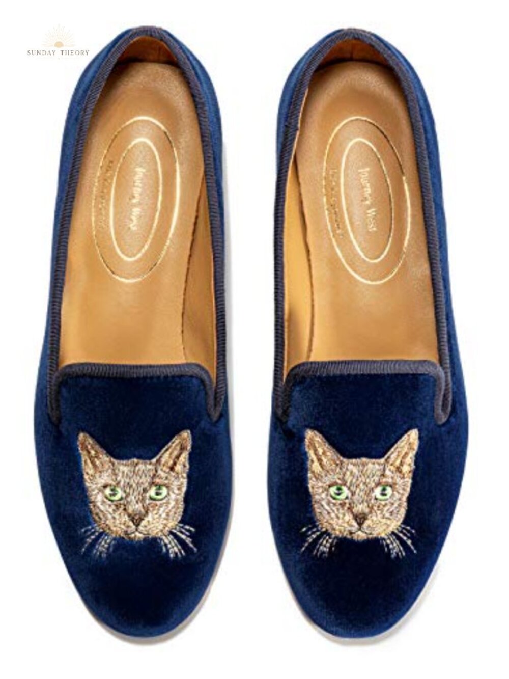 Women's Velvet Loafers with Embroidery, Goat Leather Insole, Casual Slip-On